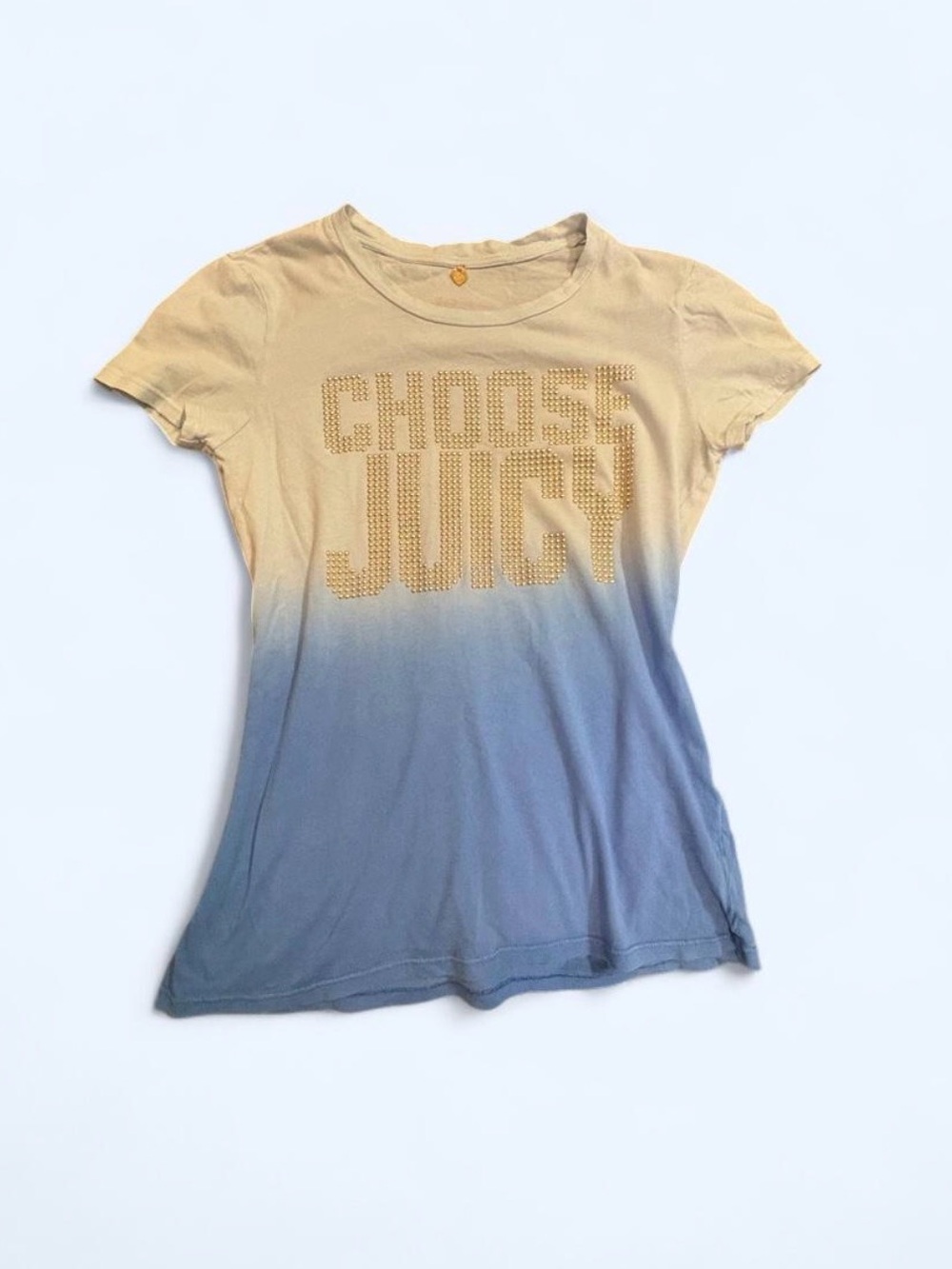 Rare Juicy Couture Beige to Blue Ombre 'CHOOSE JUICY' Tee XS